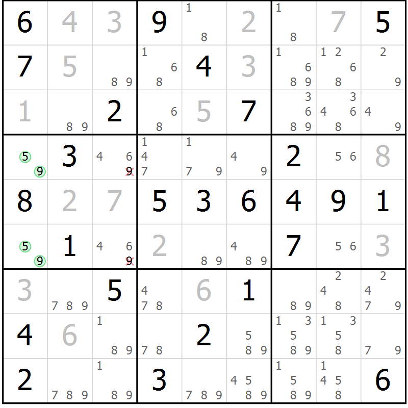 Position des candidats pour la solution de la Gr 47 page 50 du magazine de sudoku Virtuose n° 120