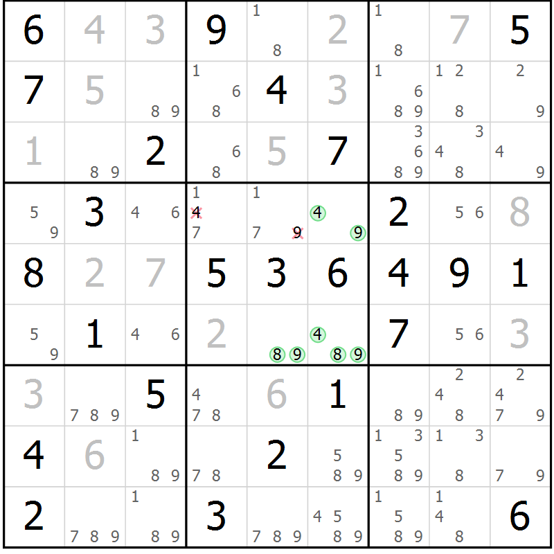 Position des candidats pour la solution de la Gr 47 page 50 du magazine de sudoku Virtuose n° 120