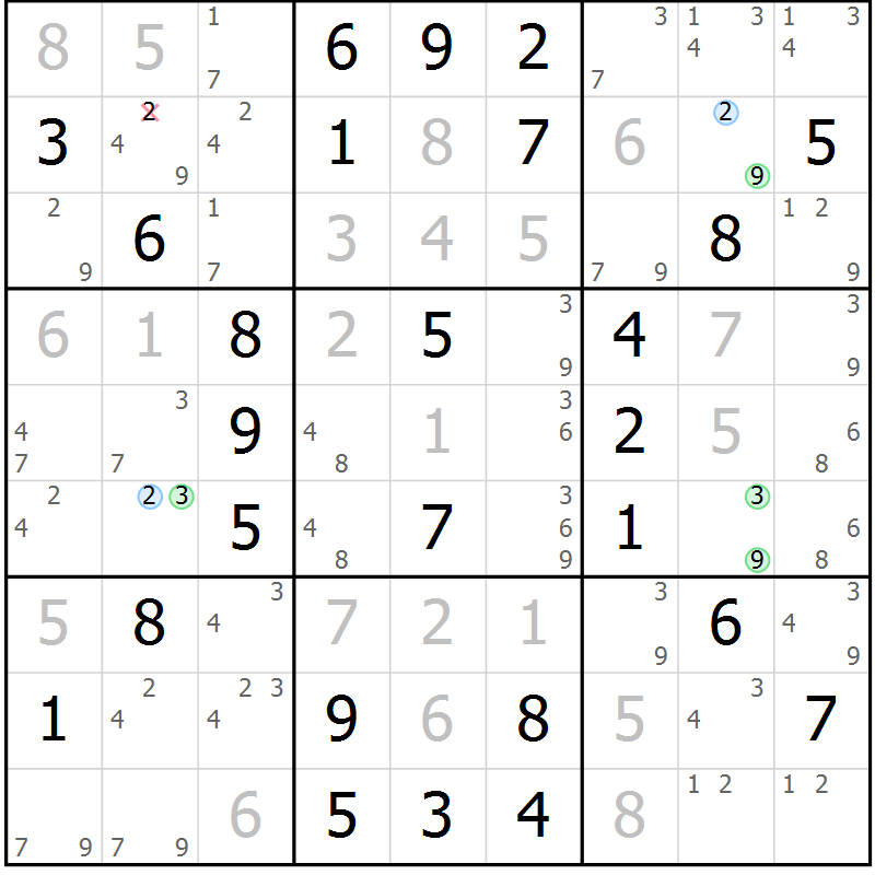 Position des candidats pour la solution de la Gr 48 page 51 du magazine de sudoku Virtuose n° 120