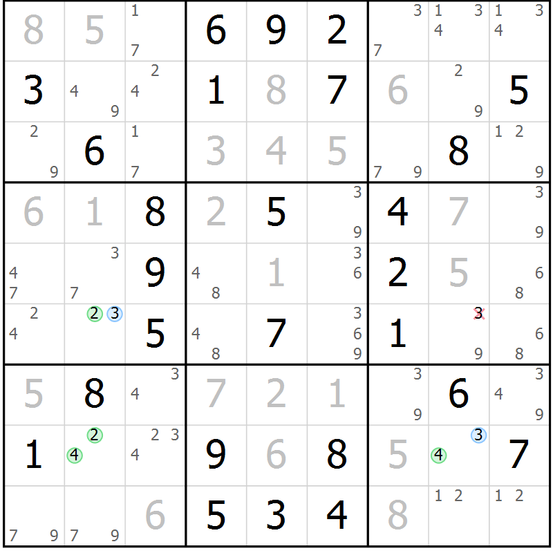 Position des candidats pour la solution de la Gr 48 page 51 du magazine de sudoku Virtuose n° 120
