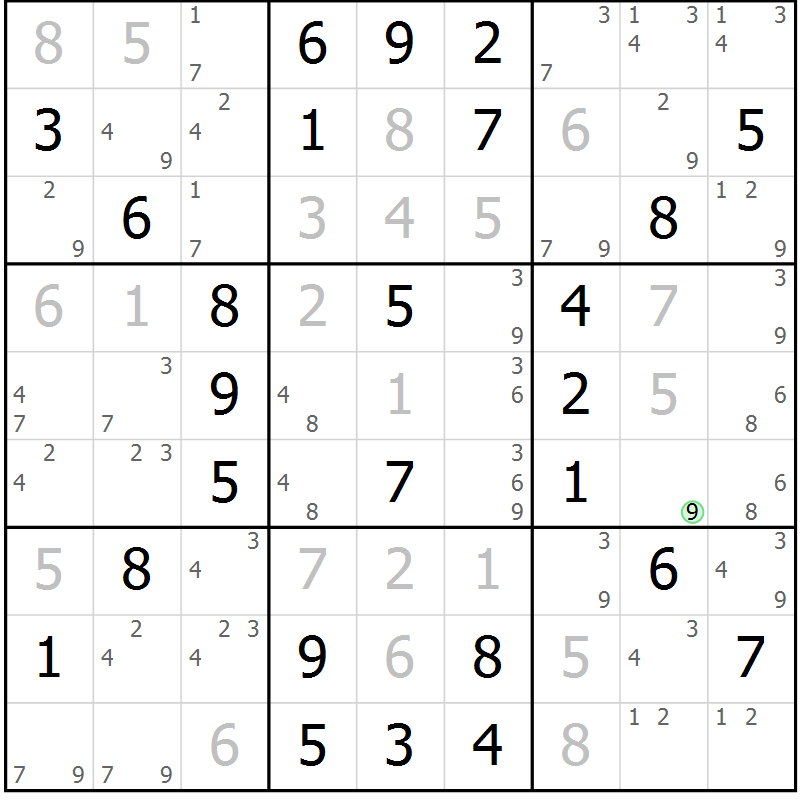 Position des candidats pour la solution de la Gr 48 page 51 du magazine de sudoku Virtuose n° 120