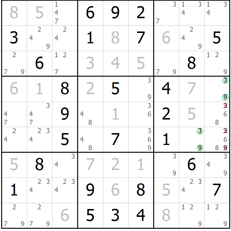 Position des candidats pour la solution de la Gr 48 page 51 du magazine de sudoku Virtuose n° 120