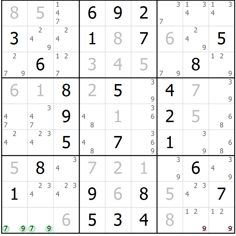 Position des candidats pour la solution de la Gr 48 page 51 du magazine de sudoku Virtuose n° 120
