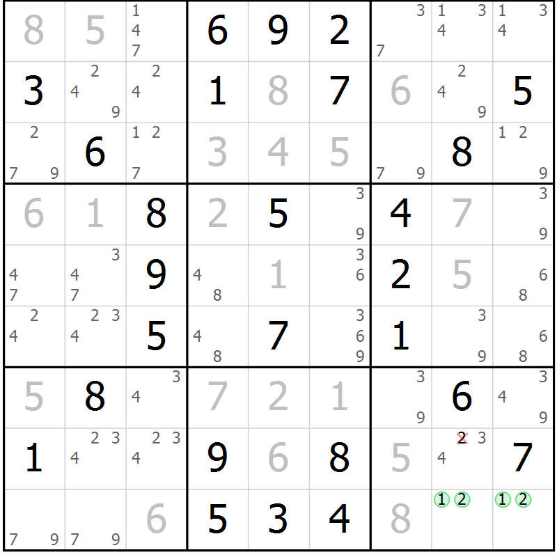 Position des candidats pour la solution de la Gr 48 page 51 du magazine de sudoku Virtuose n° 120
