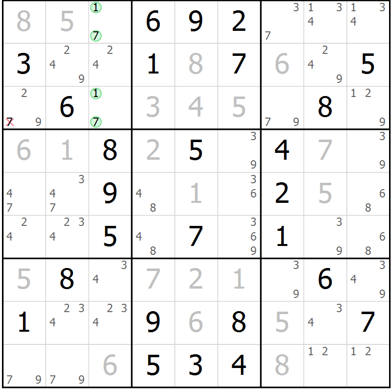 Position des candidats pour la solution de la Gr 48 page 51 du magazine de sudoku Virtuose n° 120