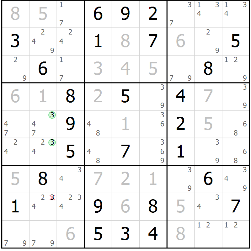 Position des candidats pour la solution de la Gr 48 page 51 du magazine de sudoku Virtuose n° 120