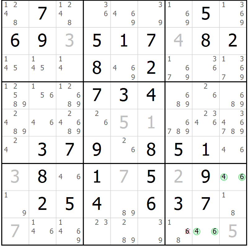 Position des candidats pour la solution de la Gr 49 page 52 du magazine de sudoku Virtuose n° 120