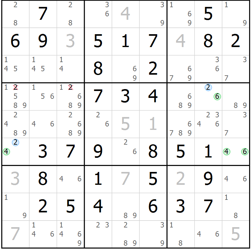 Position des candidats pour la solution de la Gr 49 page 52 du magazine de sudoku Virtuose n° 120