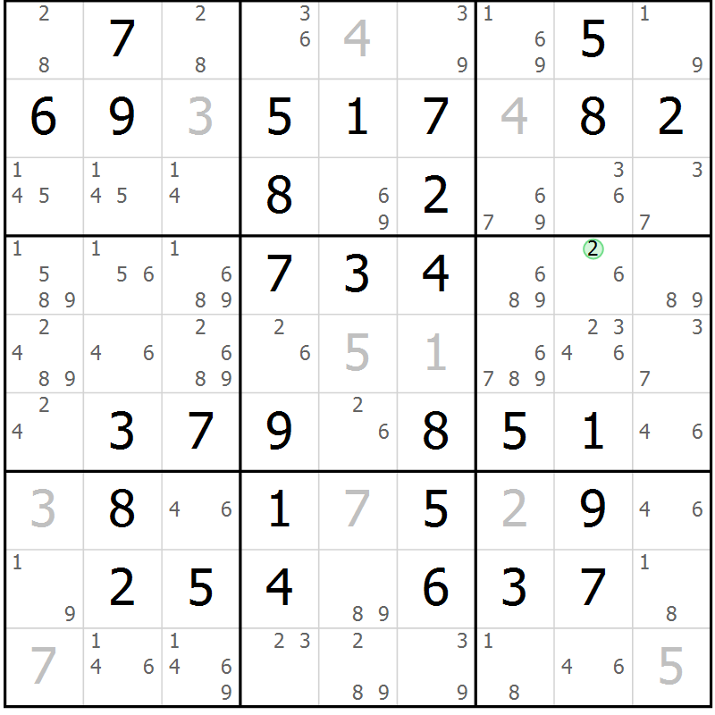 Position des candidats pour la solution de la Gr 49 page 52 du magazine de sudoku Virtuose n° 120