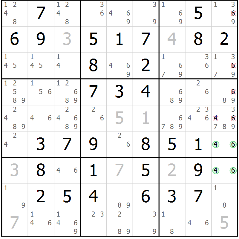 Position des candidats pour la solution de la Gr 49 page 52 du magazine de sudoku Virtuose n° 120