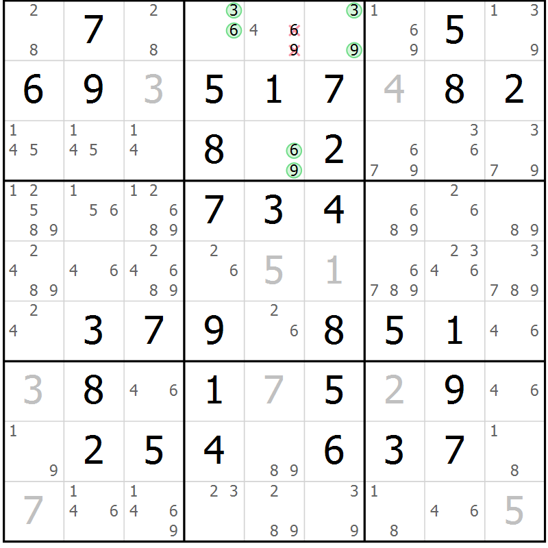 Position des candidats pour la solution de la Gr 49 page 52 du magazine de sudoku Virtuose n° 120