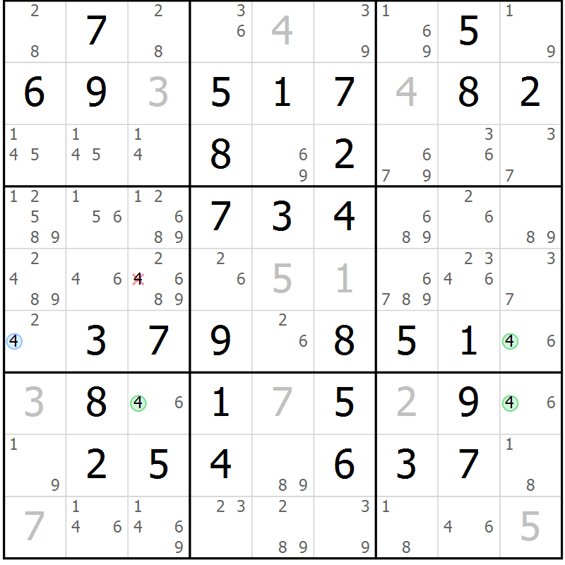 Position des candidats pour la solution de la Gr 49 page 52 du magazine de sudoku Virtuose n° 120