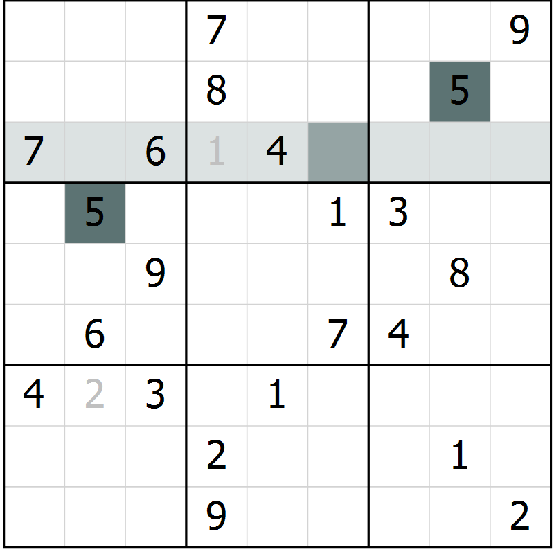 Position des candidats pour la solution de la Gr 5 page 8 du magazine de sudoku Virtuose n° 120