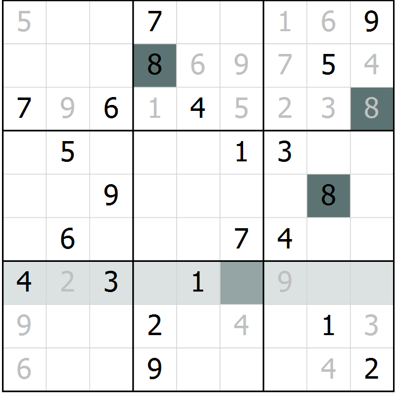 Position des candidats pour la solution de la Gr 5 page 8 du magazine de sudoku Virtuose n° 120