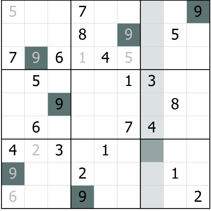 Position des candidats pour la solution de la Gr 5 page 8 du magazine de sudoku Virtuose n° 120