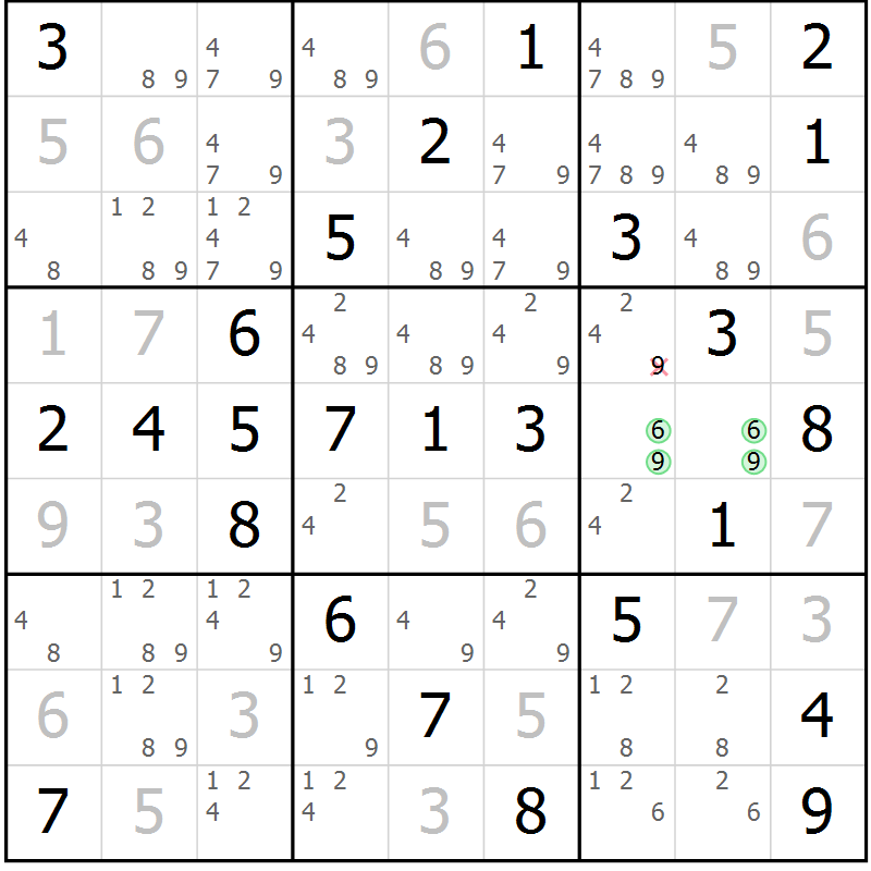 Position des candidats pour la solution de la Gr 50 page 53 du magazine de sudoku Virtuose n° 120