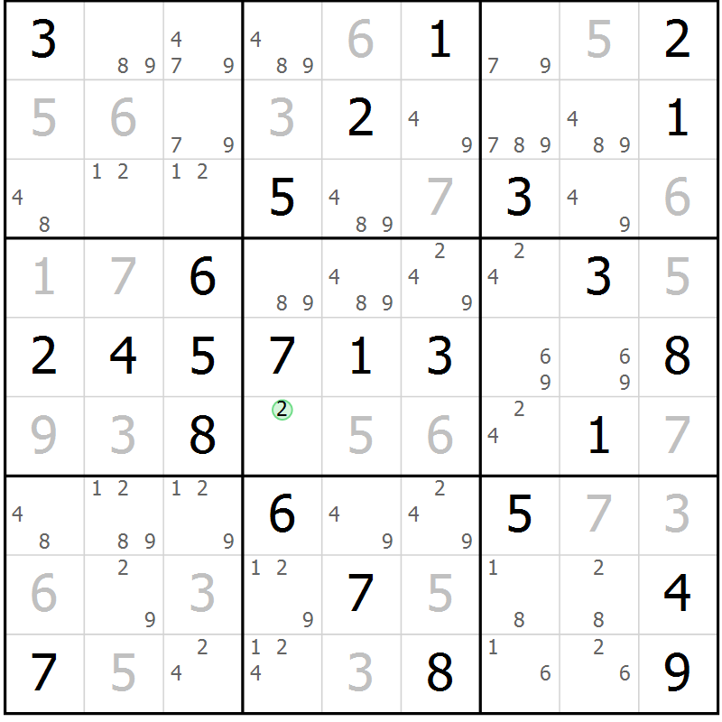 Position des candidats pour la solution de la Gr 50 page 53 du magazine de sudoku Virtuose n° 120