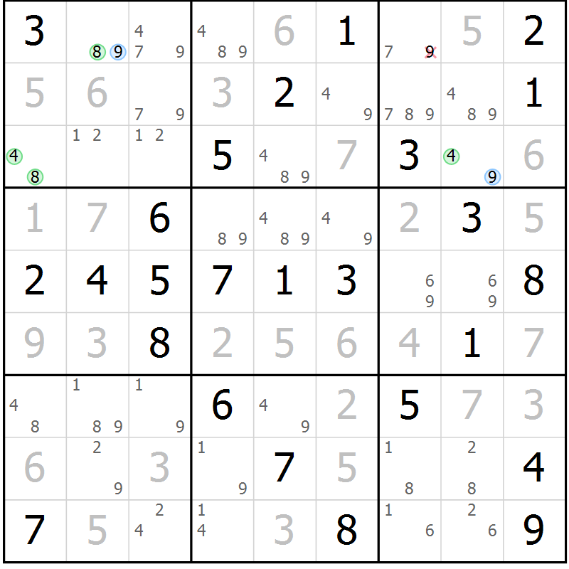 Position des candidats pour la solution de la Gr 50 page 53 du magazine de sudoku Virtuose n° 120