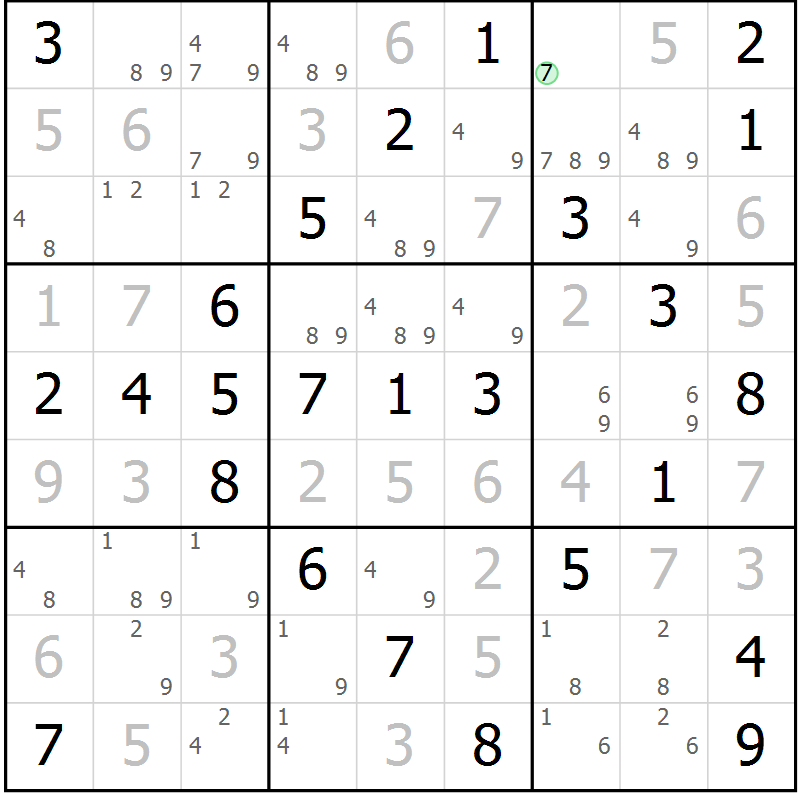 Position des candidats pour la solution de la Gr 50 page 53 du magazine de sudoku Virtuose n° 120