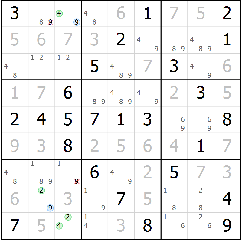 Position des candidats pour la solution de la Gr 50 page 53 du magazine de sudoku Virtuose n° 120
