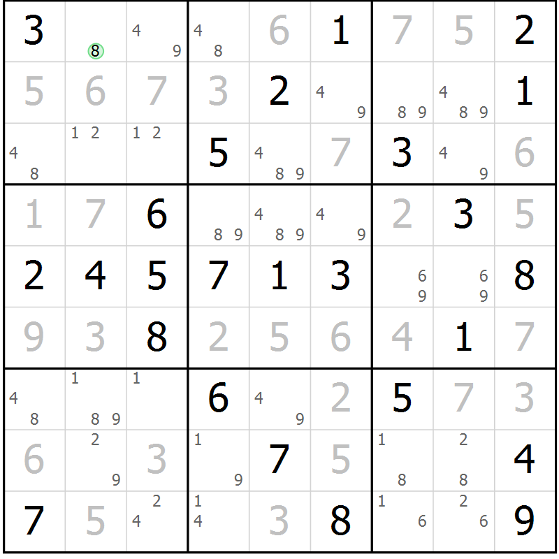 Position des candidats pour la solution de la Gr 50 page 53 du magazine de sudoku Virtuose n° 120