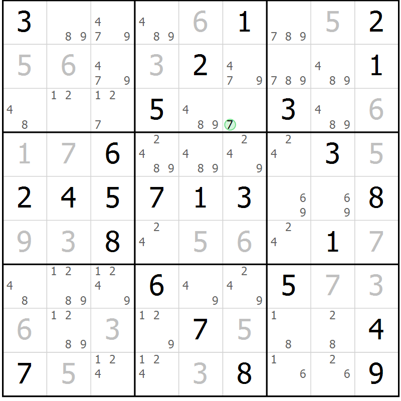 Position des candidats pour la solution de la Gr 50 page 53 du magazine de sudoku Virtuose n° 120
