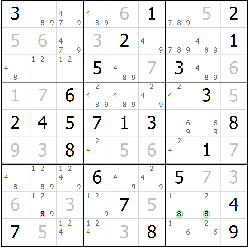 Position des candidats pour la solution de la Gr 50 page 53 du magazine de sudoku Virtuose n° 120