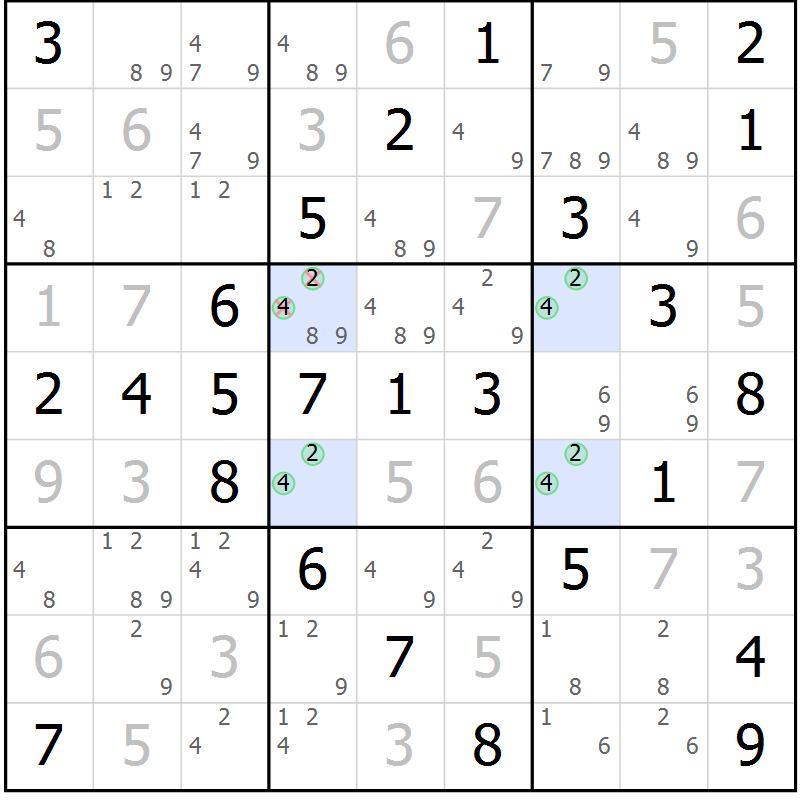 Position des candidats pour la solution de la Gr 50 page 53 du magazine de sudoku Virtuose n° 120