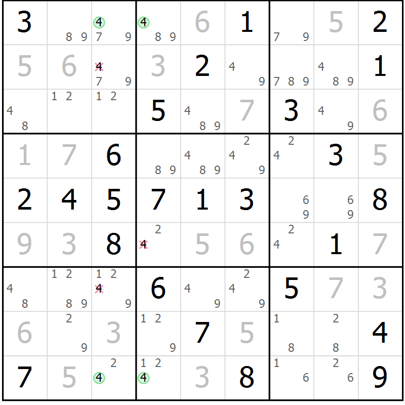 Position des candidats pour la solution de la Gr 50 page 53 du magazine de sudoku Virtuose n° 120