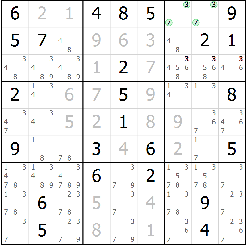 Position des candidats pour la solution de la Gr 51 page 54 du magazine de sudoku Virtuose n° 120