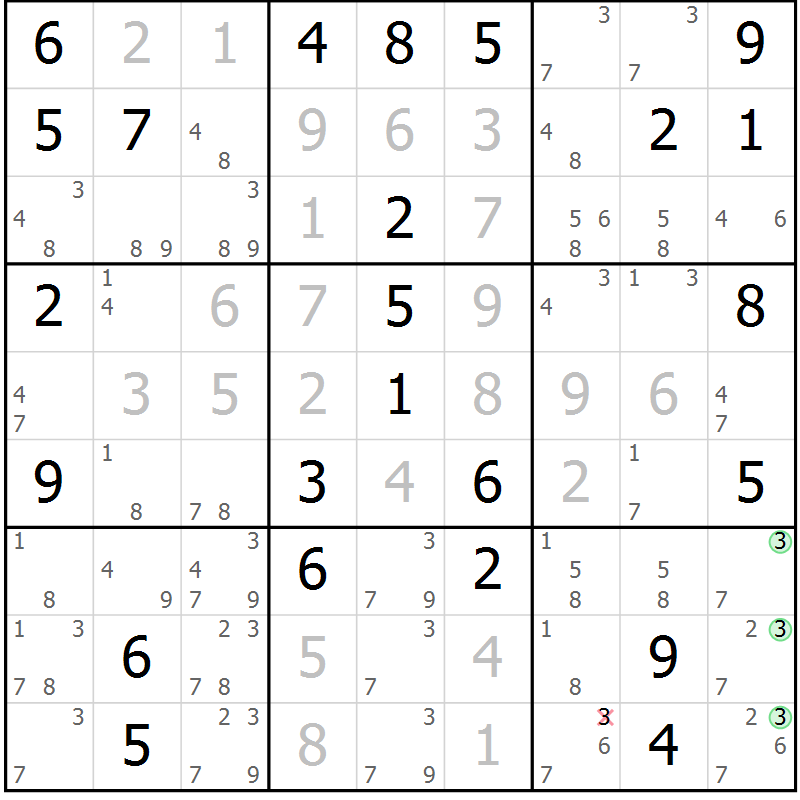 Position des candidats pour la solution de la Gr 51 page 54 du magazine de sudoku Virtuose n° 120