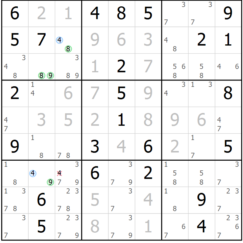 Position des candidats pour la solution de la Gr 51 page 54 du magazine de sudoku Virtuose n° 120