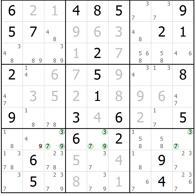 Position des candidats pour la solution de la Gr 51 page 54 du magazine de sudoku Virtuose n° 120