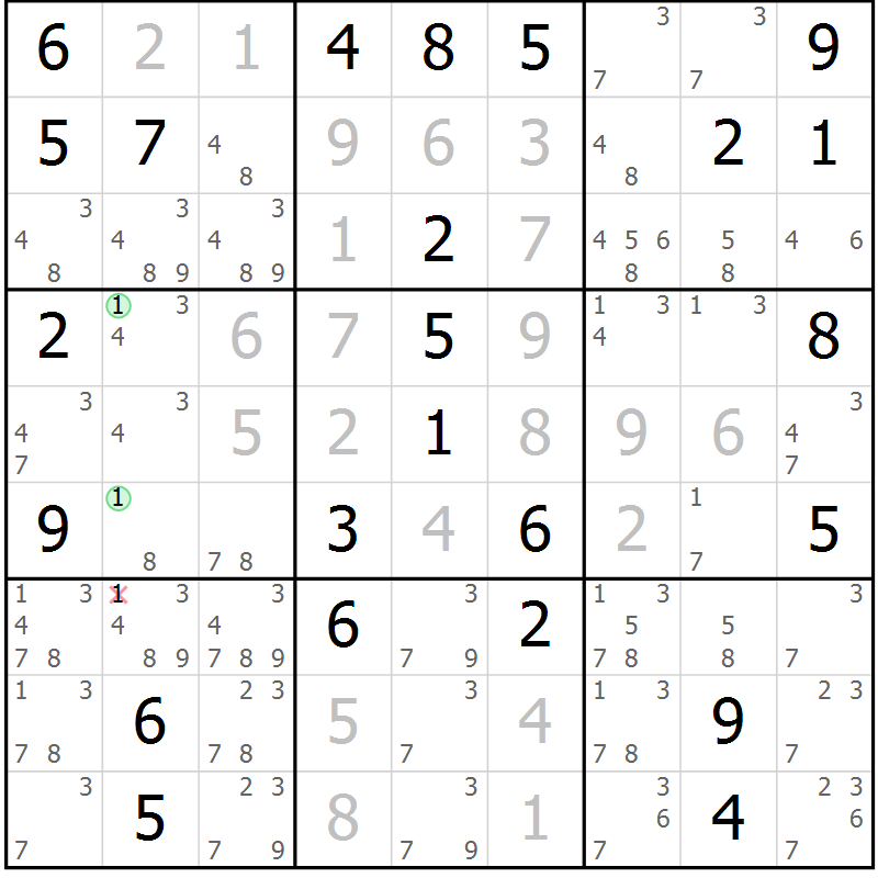 Position des candidats pour la solution de la Gr 51 page 54 du magazine de sudoku Virtuose n° 120