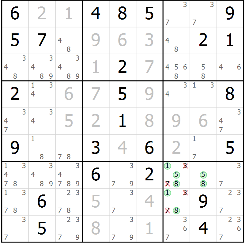 Position des candidats pour la solution de la Gr 51 page 54 du magazine de sudoku Virtuose n° 120