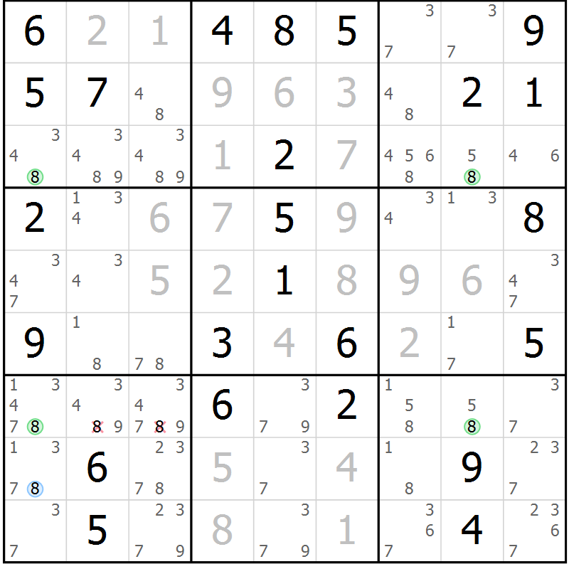 Position des candidats pour la solution de la Gr 51 page 54 du magazine de sudoku Virtuose n° 120