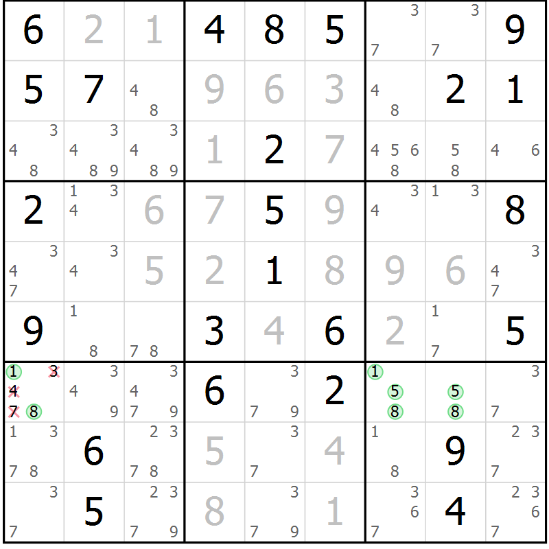 Position des candidats pour la solution de la Gr 51 page 54 du magazine de sudoku Virtuose n° 120