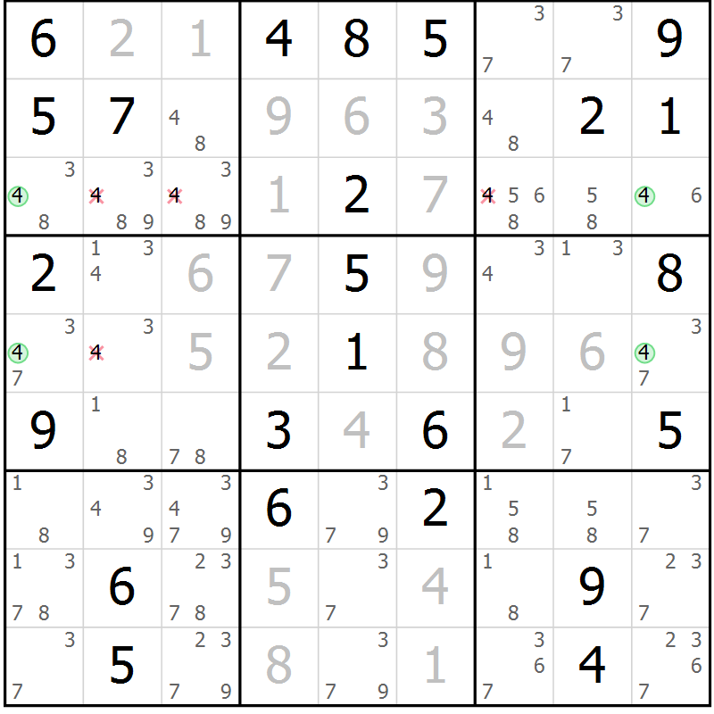 Position des candidats pour la solution de la Gr 51 page 54 du magazine de sudoku Virtuose n° 120