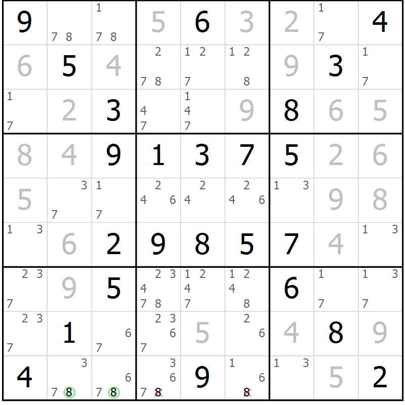 Position des candidats pour la solution de la Gr 52 page 55 du magazine de sudoku Virtuose n° 120