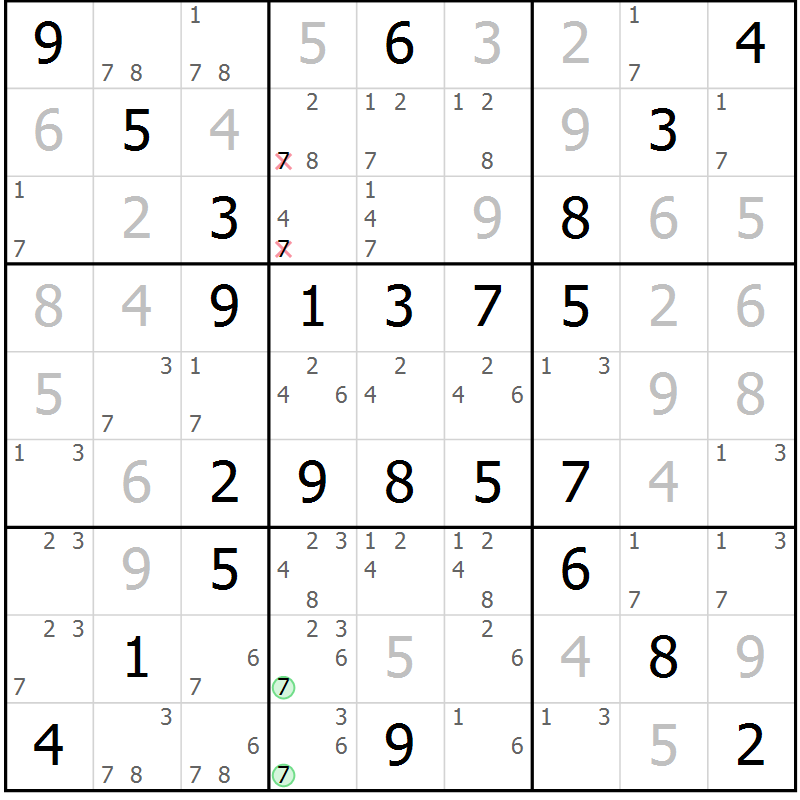 Position des candidats pour la solution de la Gr 52 page 55 du magazine de sudoku Virtuose n° 120