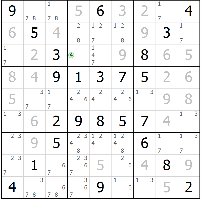 Position des candidats pour la solution de la Gr 52 page 55 du magazine de sudoku Virtuose n° 120