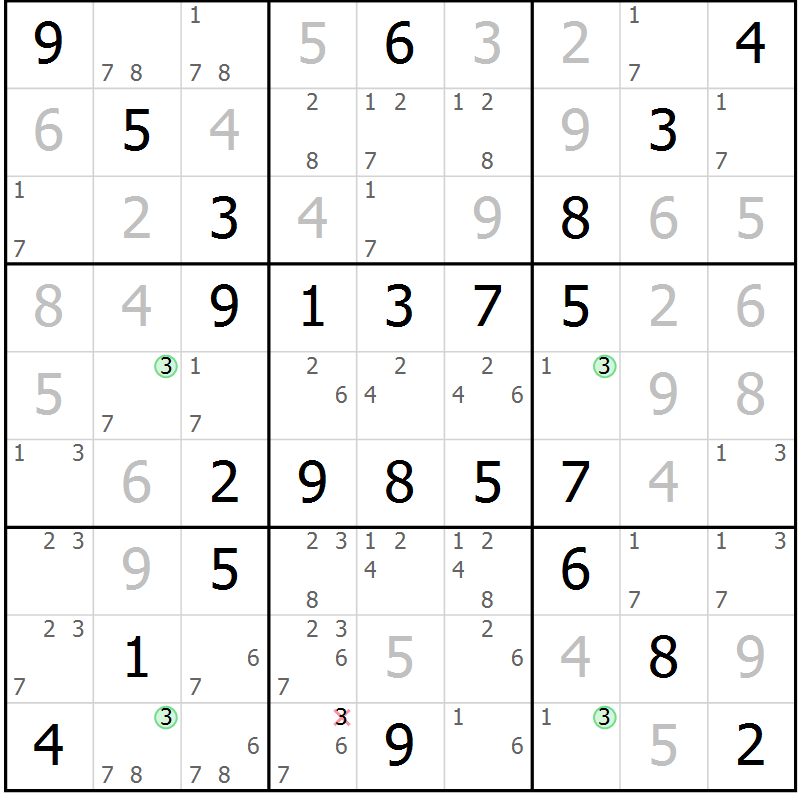 Position des candidats pour la solution de la Gr 52 page 55 du magazine de sudoku Virtuose n° 120
