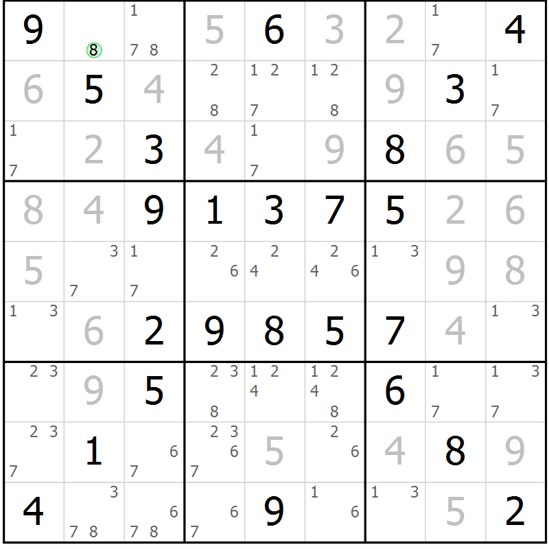 Position des candidats pour la solution de la Gr 52 page 55 du magazine de sudoku Virtuose n° 120