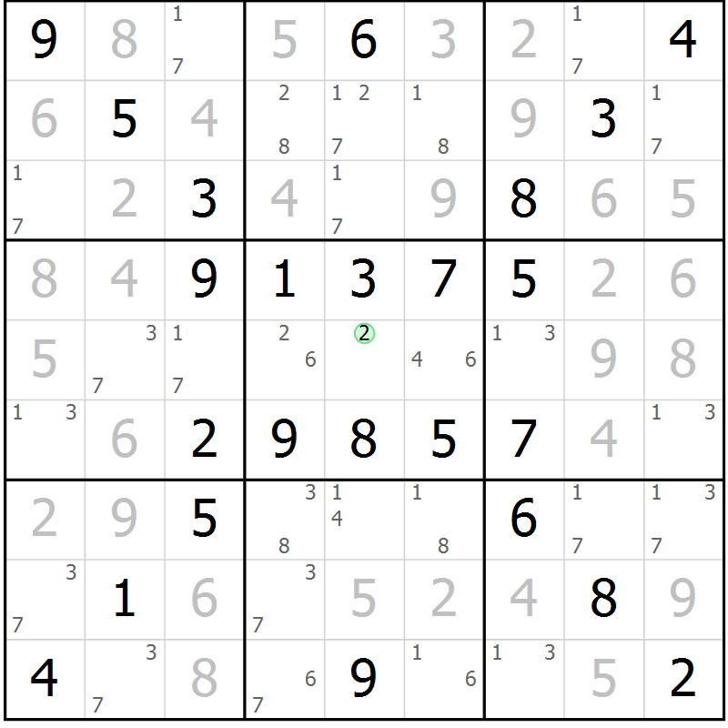 Position des candidats pour la solution de la Gr 52 page 55 du magazine de sudoku Virtuose n° 120