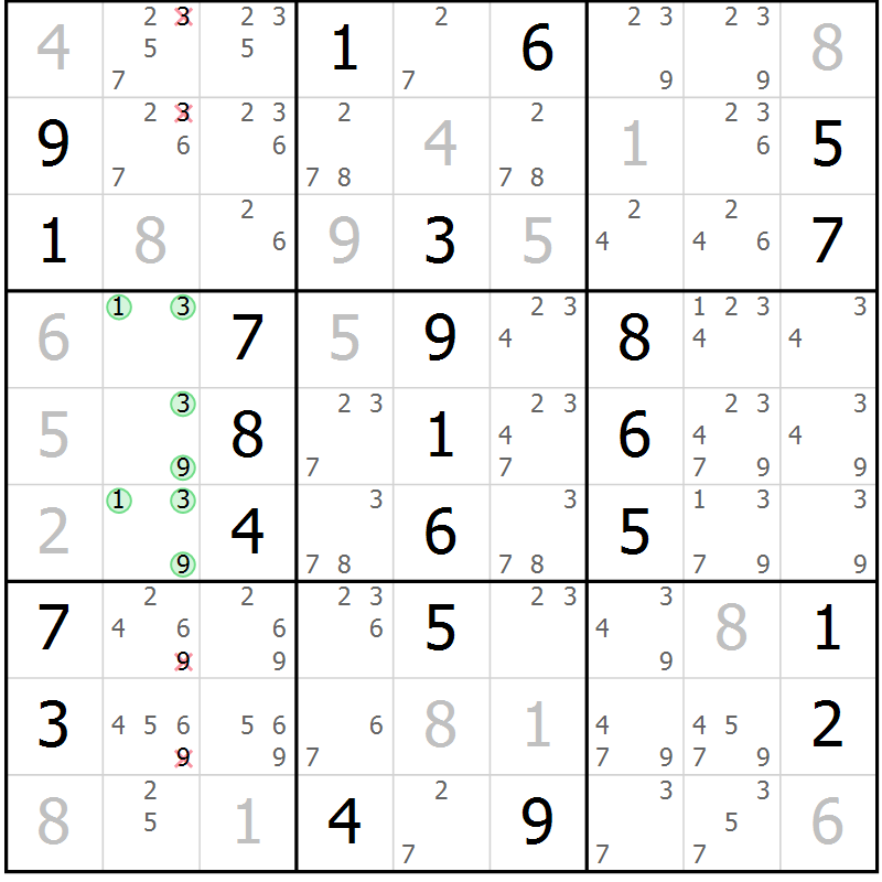 Position des candidats pour la solution de la Gr 53 page 56 du magazine de sudoku Virtuose n° 120