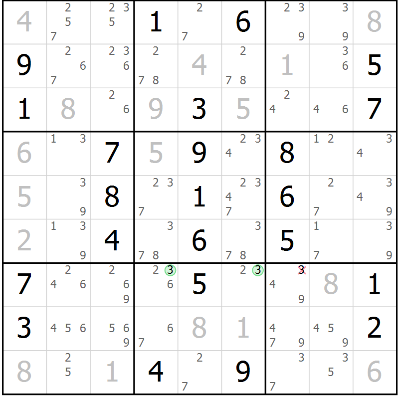 Position des candidats pour la solution de la Gr 53 page 56 du magazine de sudoku Virtuose n° 120