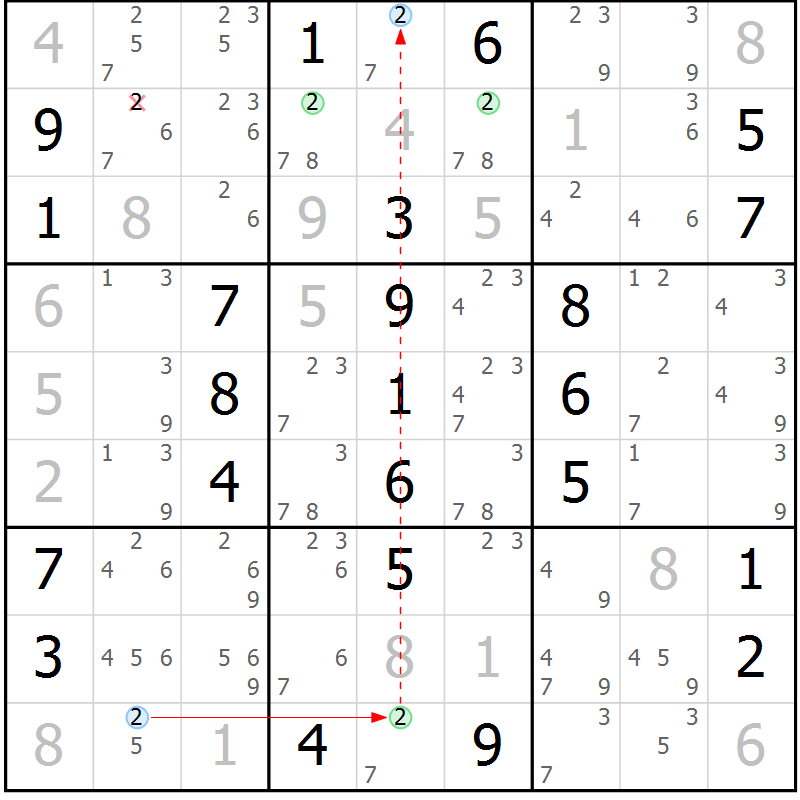 Position des candidats pour la solution de la Gr 53 page 56 du magazine de sudoku Virtuose n° 120