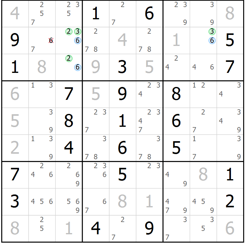 Position des candidats pour la solution de la Gr 53 page 56 du magazine de sudoku Virtuose n° 120