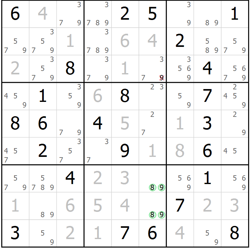 Position des candidats pour la solution de la Gr 54 page 57 du magazine de sudoku Virtuose n° 120