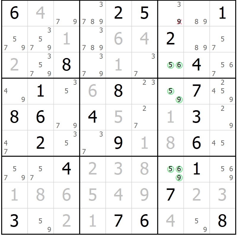 Position des candidats pour la solution de la Gr 54 page 57 du magazine de sudoku Virtuose n° 120
